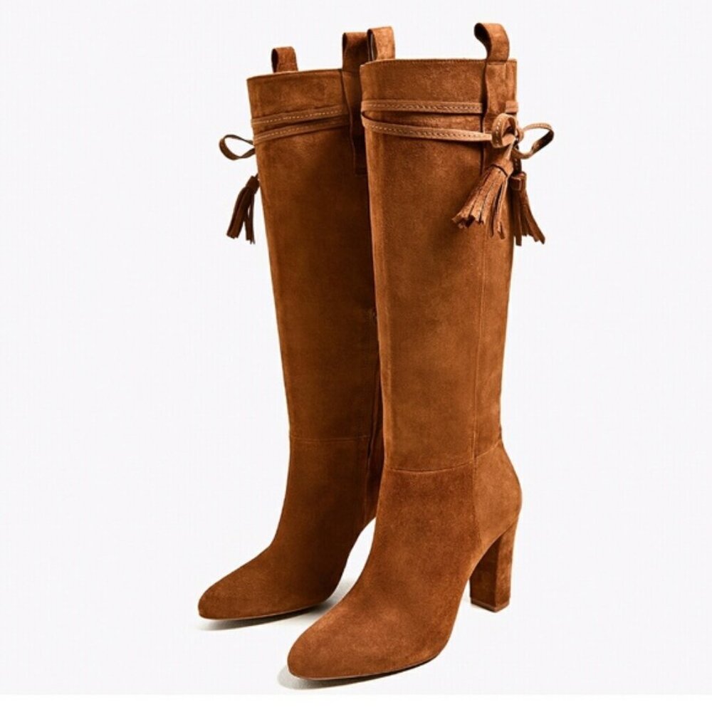 ZARA Suede Leather Tassel Boots Sz 9